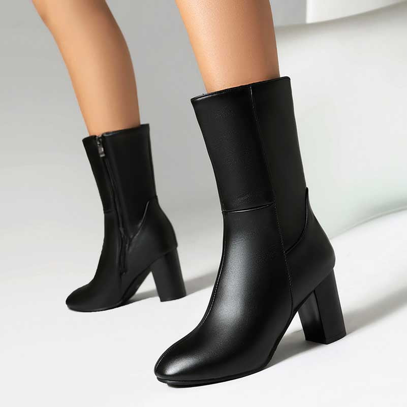 Women's Chunky Boots Faux Leather Short Boots