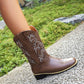 Womens low heel west boots cowboy mid-calf boots