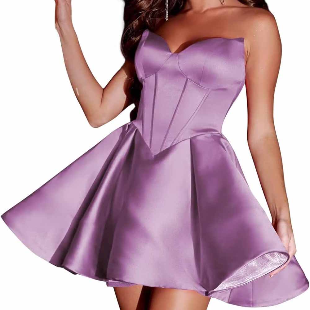 Sweetheart Short Homecoming Dresses for Teens Strapless Boned Bodice Corset Prom Dress