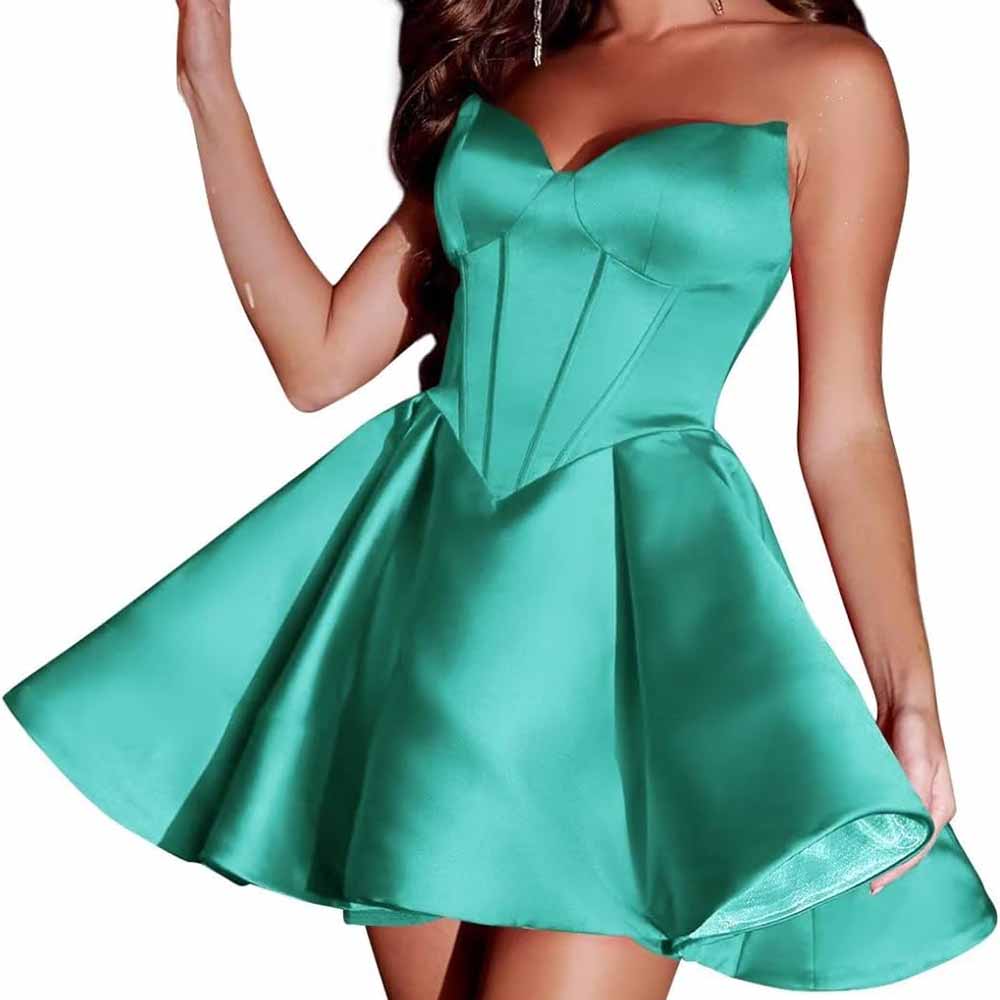 Sweetheart Short Homecoming Dresses for Teens Strapless Boned Bodice Corset Prom Dress