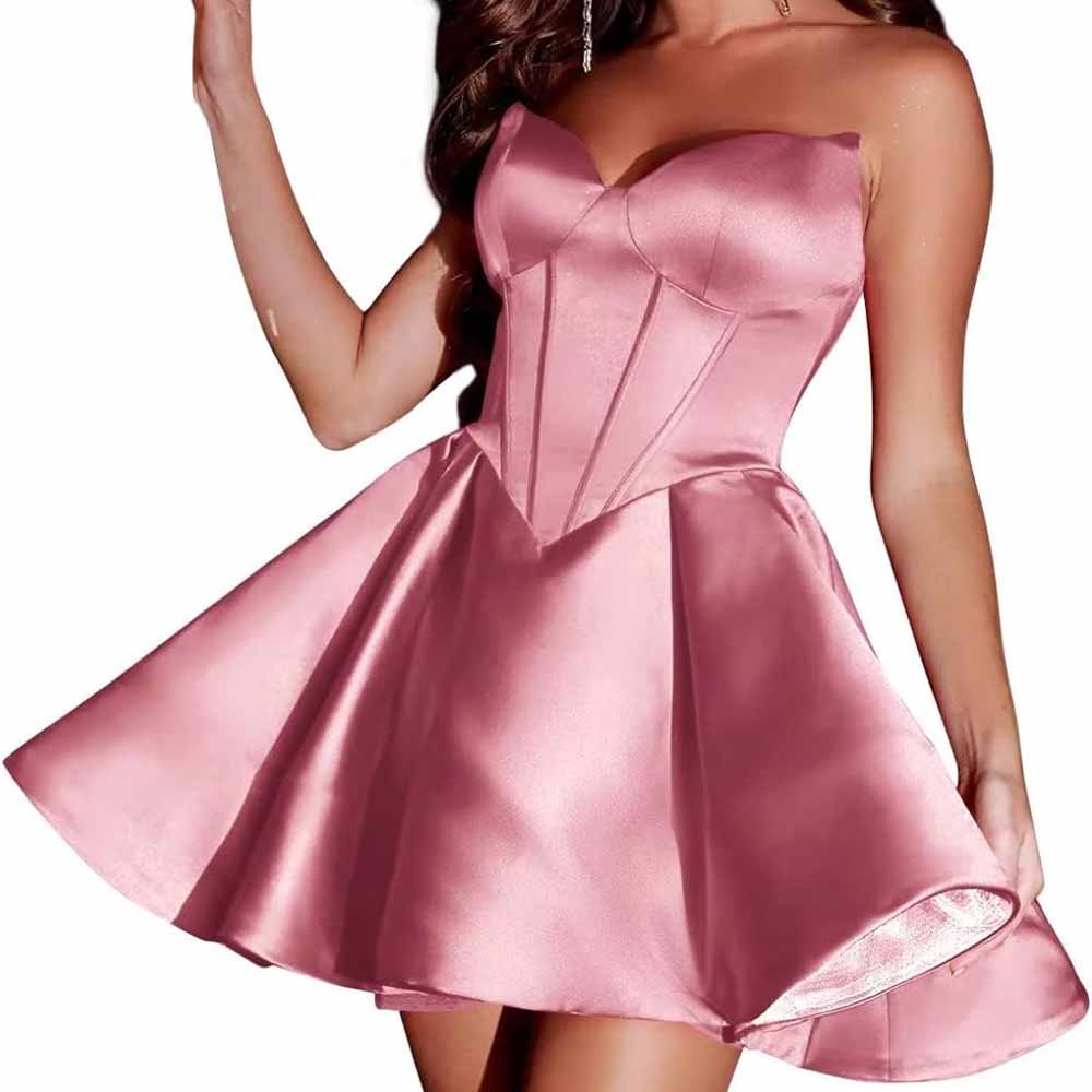 Sweetheart Short Homecoming Dresses for Teens Strapless Boned Bodice Corset Prom Dress