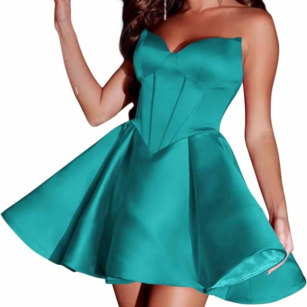 Sweetheart Short Homecoming Dresses for Teens Strapless Boned Bodice Corset Prom Dress