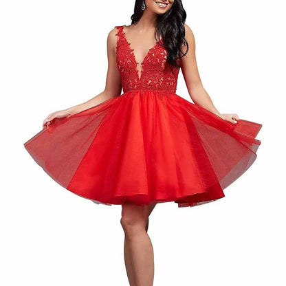 Ladies Embroidered-Bodice Short Homecoming Dress A-Line Prom Dresses Short Dance Party Dress