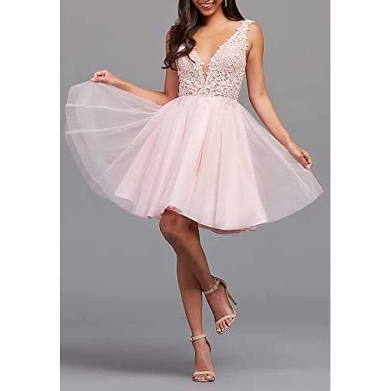 Ladies Embroidered-Bodice Short Homecoming Dress A-Line Prom Dresses Short Dance Party Dress