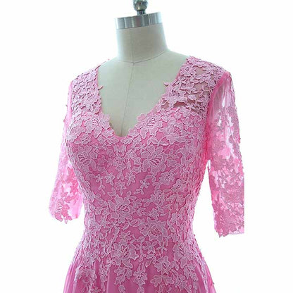 Women Midi Mother Bride Dresses 3/4 Sleeves V Neck Wedding Guest Tea Length Bridesmaid Dress