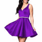 Teens Short Homecoming Dresses Pocket V-Neck Open Back Satin Prom Party Gowns