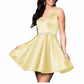 Teens Short Homecoming Dresses Pocket V-Neck Open Back Satin Prom Party Gowns