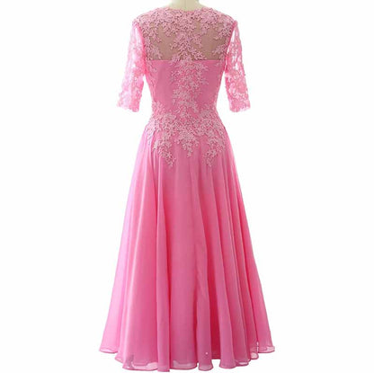 Women Midi Mother Bride Dresses 3/4 Sleeves V Neck Wedding Guest Tea Length Bridesmaid Dress