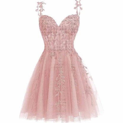 Junior's Spaghetti Straps Lace Homecoming Dress for Teens Tulle Short Prom Dresses