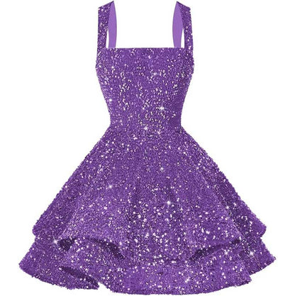Short Sparkly Homecoming Dresses Sweet 16 Tiered Short Cocktail Party Gown
