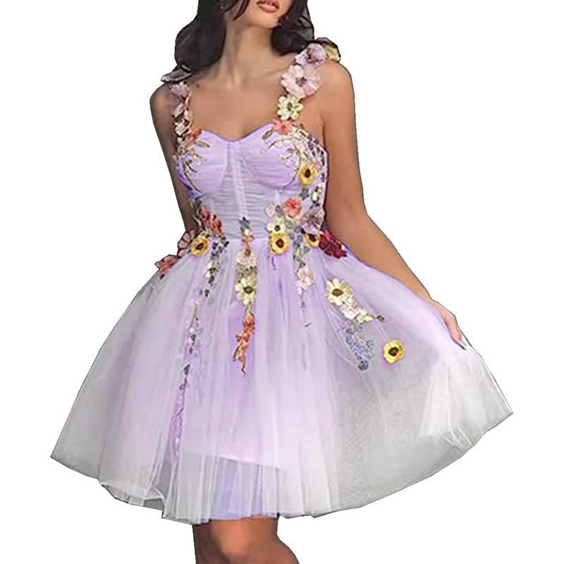 3D Flowers Spaghetti Straps Prom Dress A-line Wedding Gown Birthday Party Dress Tulle Evening Dress