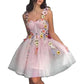 3D Flowers Spaghetti Straps Prom Dress A-line Wedding Gown Birthday Party Dress Tulle Evening Dress