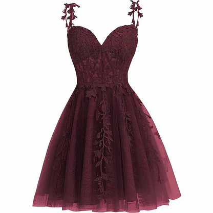 Junior's Spaghetti Straps Lace Homecoming Dress for Teens Tulle Short Prom Dresses