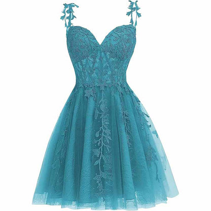 Junior's Spaghetti Straps Lace Homecoming Dress for Teens Tulle Short Prom Dresses