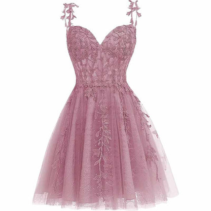 Junior's Spaghetti Straps Lace Homecoming Dress for Teens Tulle Short Prom Dresses
