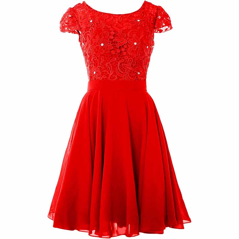 Ladies Lace Homecoming Dress Short Party Gown Cap Sleeve Middle Length Mother of The Bride Dress