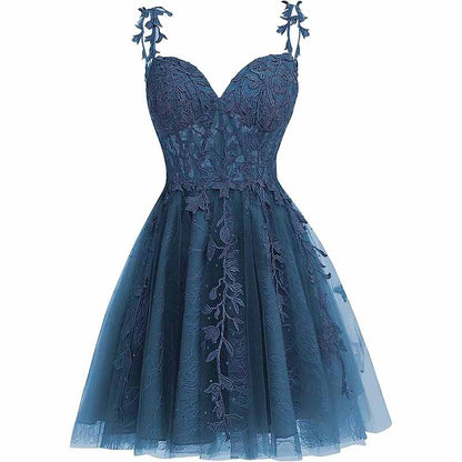 Junior's Spaghetti Straps Lace Homecoming Dress for Teens Tulle Short Prom Dresses