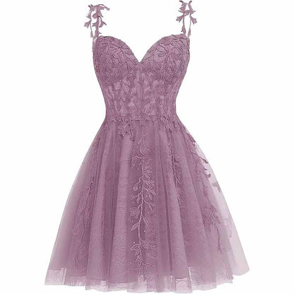 Junior's Spaghetti Straps Lace Homecoming Dress for Teens Tulle Short Prom Dresses
