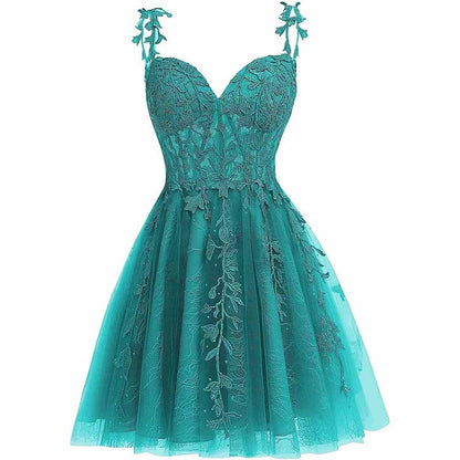 Junior's Spaghetti Straps Lace Homecoming Dress for Teens Tulle Short Prom Dresses
