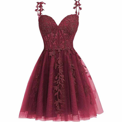 Junior's Spaghetti Straps Lace Homecoming Dress for Teens Tulle Short Prom Dresses