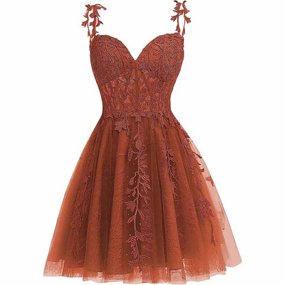 Junior's Spaghetti Straps Lace Homecoming Dress for Teens Tulle Short Prom Dresses