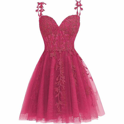 Junior's Spaghetti Straps Lace Homecoming Dress for Teens Tulle Short Prom Dresses