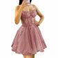 3D Flowers Glitte Tulle Homecoming Dress Spaghetti Straps Sweetheart Short Prom Dress