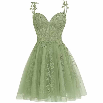 Junior's Spaghetti Straps Lace Homecoming Dress for Teens Tulle Short Prom Dresses