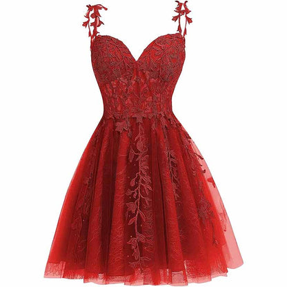 Junior's Spaghetti Straps Lace Homecoming Dress for Teens Tulle Short Prom Dresses