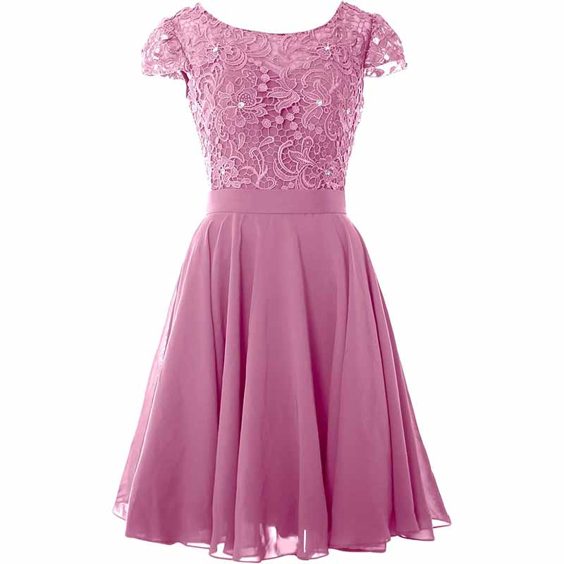 Ladies Lace Homecoming Dress Short Party Gown Cap Sleeve Middle Length Mother of The Bride Dress