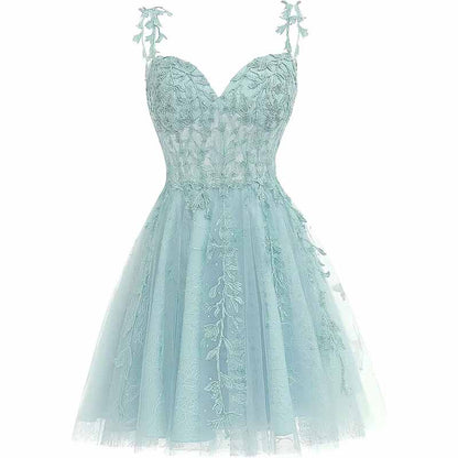 Junior's Spaghetti Straps Lace Homecoming Dress for Teens Tulle Short Prom Dresses