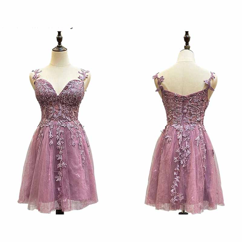 Trendy V Neck Lace Junior Short Homecoming Dress JTSH142 main image 1
