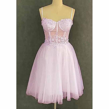 3D Flowers Glitte Tulle Homecoming Dress Spaghetti Straps Sweetheart Short Prom Dress