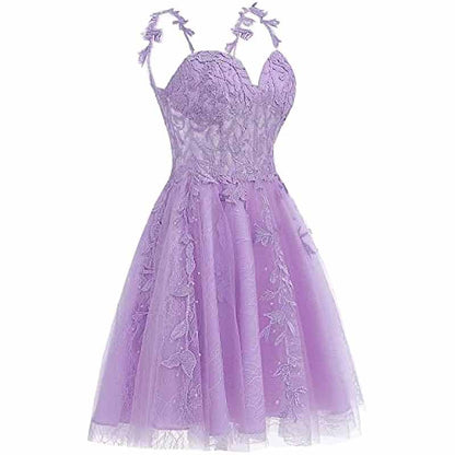 Junior's Spaghetti Straps Lace Homecoming Dress for Teens Tulle Short Prom Dresses