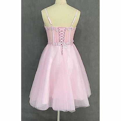 3D Flowers Glitte Tulle Homecoming Dress Spaghetti Straps Sweetheart Short Prom Dress