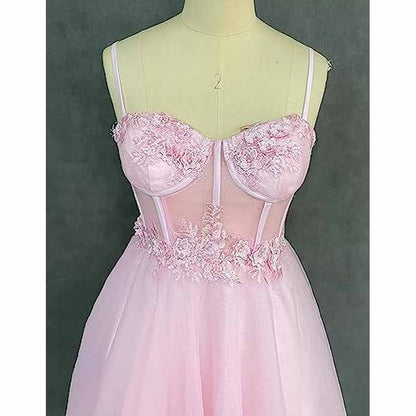 3D Flowers Glitte Tulle Homecoming Dress Spaghetti Straps Sweetheart Short Prom Dress