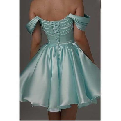 Off-The-Shoulder Homecoming Dresses Short Satin Prom Dresses