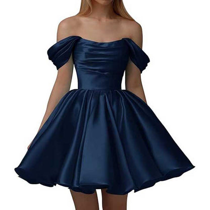 Off-The-Shoulder Homecoming Dresses Short Satin Prom Dresses