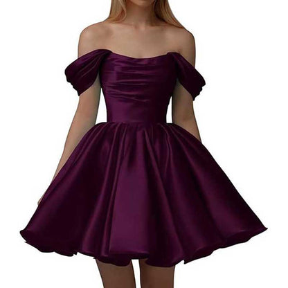 Off-The-Shoulder Homecoming Dresses Short Satin Prom Dresses