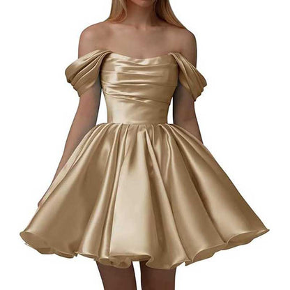 Off-The-Shoulder Homecoming Dresses Short Satin Prom Dresses