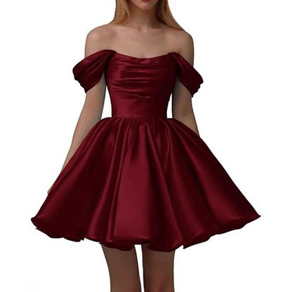 Off-The-Shoulder Homecoming Dresses Short Satin Prom Dresses