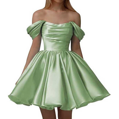 Off-The-Shoulder Homecoming Dresses Short Satin Prom Dresses