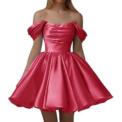 Off-The-Shoulder Homecoming Dresses Short Satin Prom Dresses