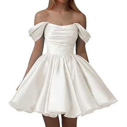Off-The-Shoulder Homecoming Dresses Short Satin Prom Dresses
