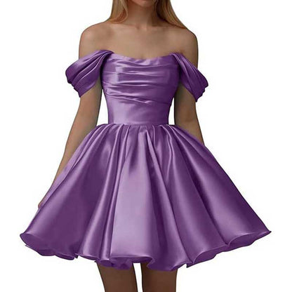 Off-The-Shoulder Homecoming Dresses Short Satin Prom Dresses