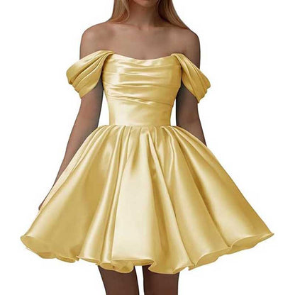 Off-The-Shoulder Homecoming Dresses Short Satin Prom Dresses