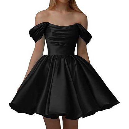 Off-The-Shoulder Homecoming Dresses Short Satin Prom Dresses