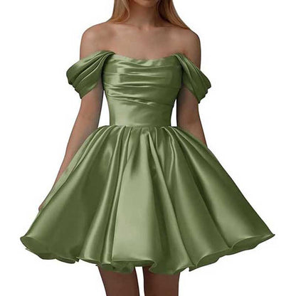 Off-The-Shoulder Homecoming Dresses Short Satin Prom Dresses
