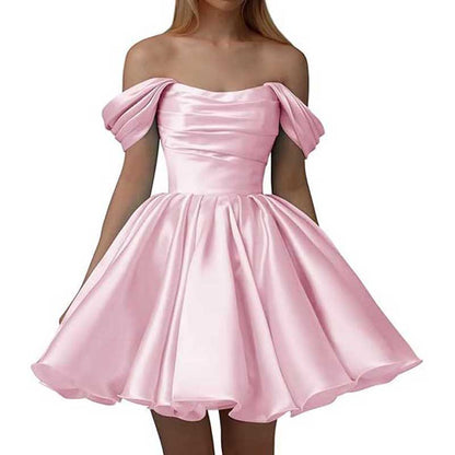Off-The-Shoulder Homecoming Dresses Short Satin Prom Dresses