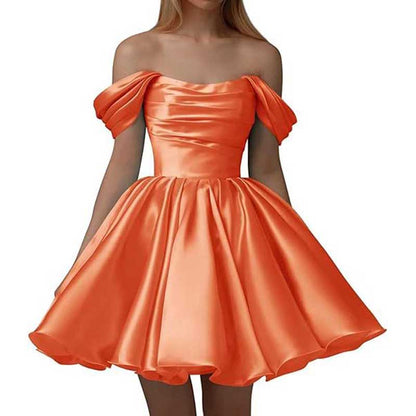 Off-The-Shoulder Homecoming Dresses Short Satin Prom Dresses